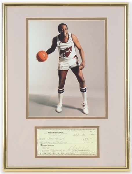 1992 Meadowlark Lemon Harlem Globetrotters 12" x 16" Framed Display w/ Signed Personal Check