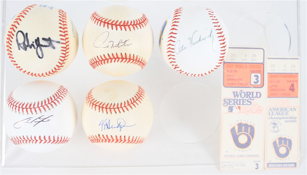 1980s-2020s Milwaukee Brewers World Series & ALCS Ticket Stubs + Five Signed Baseballs Including Robin Yount, Paul Molitor, Christian Yelich & More (JSA)