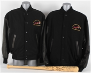 2007 Milwaukee Braves World Series 50th Anniversary Collection - Lot of 3 w/ Letterman Style Jackets & Team Signed Adirondack Bat w/ Hank Aaron, Warren Spahn, Eddie Mathews & More (JSA)