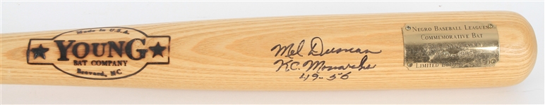1995 Mel Duncan Kansas City Monarchs Signed Young Bat Company Negro League 75th Anniversary Bat (JSA)