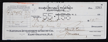 1928 Thomas Edison Signed Edison Botanic Research Corporation Check w/ Edison Diamond Disc Record (Full JSA Letter)