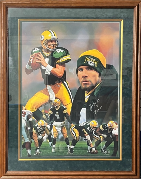 1990s Brett Favre Green Bay Packers Signed 40x51 Framed Danny Day Print (JSA)