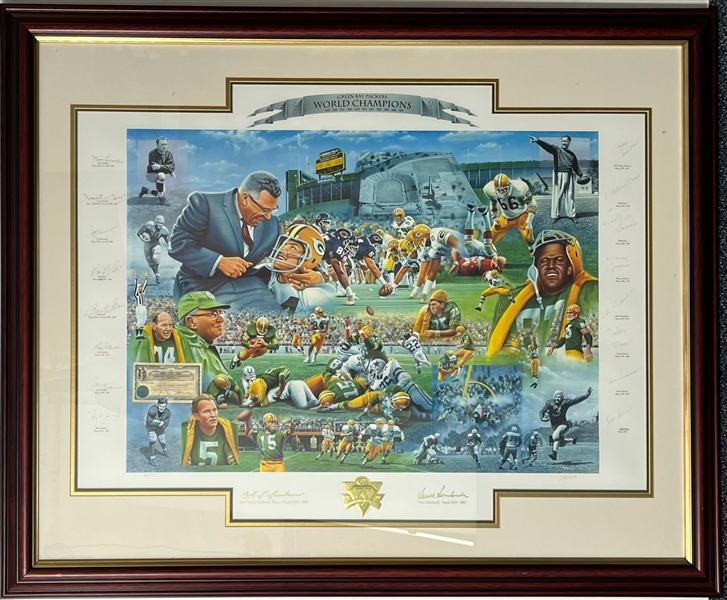 1993 Green Bay Packers Tony Canadeo, Bart Starr, Brett Favre & more Signed 36x45 Framed Print (JSA)