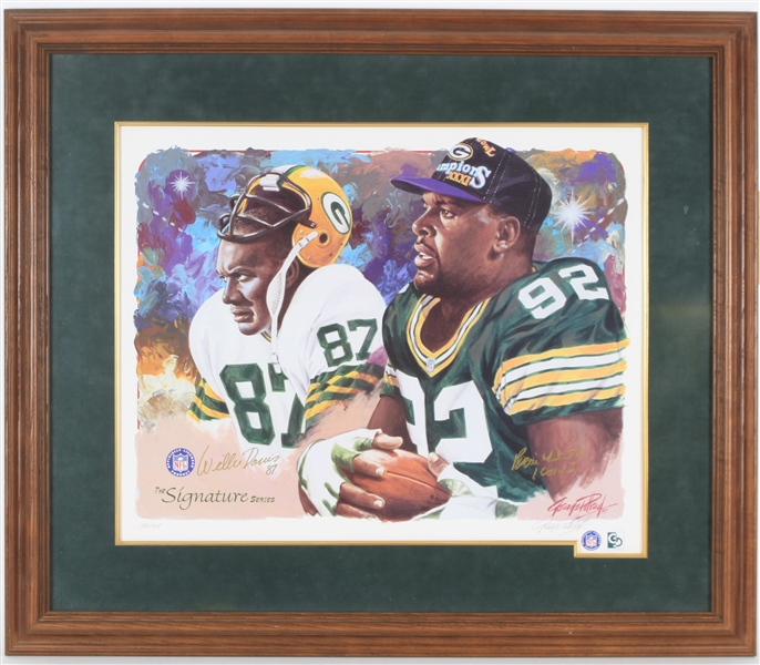 1997 Willie Davis & Reggie White Green Bay Packers Signed 33x39 Framed Print (JSA)