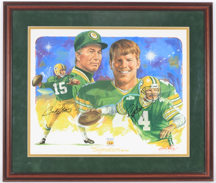 1996 Brett Favre & Bart Starr Green Bay Packers Signed 29x33 Framed George Pollard Print (JSA)