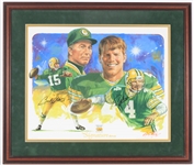1996 Brett Favre & Bart Starr Green Bay Packers Signed 29x33 Framed George Pollard Print (JSA)