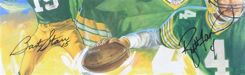 1996 Brett Favre & Bart Starr Green Bay Packers Signed 29x33 Framed George Pollard Print (JSA)