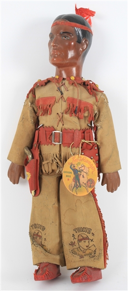 1938 Tonto The Lone Ranger 20.5" Doll by Dollcraft Novelty Co. w/ Repro Tag & Accessories
