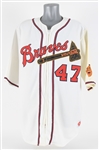 1997 Alberto Reyes Milwaukee Braves Throwback Jersey Signed by Joey Jay (MEARS LOA/JSA)