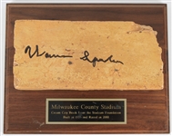 1953-2001 Warren Spahn Milwaukee Braves Signed Milwaukee County Stadium Cream City Brick (MEARS LOA/JSA)