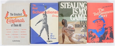 1960s-70s St. Louis Cardinals Signed Hardcover Books - Lot of 4 w/ Stan Musial, Lou Brock, Ted Simmons & Red Schoendienst (JSA)
