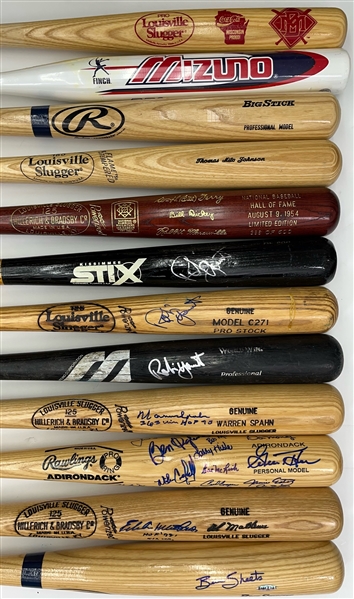 1990s-2000s Milwaukee Braves Brewers Baseball Bat Collection - Lot of 30 w/ 7 Signed Including Eddie Mathews, Warren Spahn, Robin Yount & More (JSA)