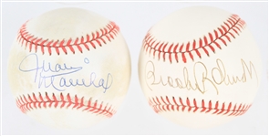 1984-1994 Juan Marichal San Fransisco Giants and Brooks Robinson Baltimore Orioles Autographed ROMLB Balls (Lot of 2) (JSA)