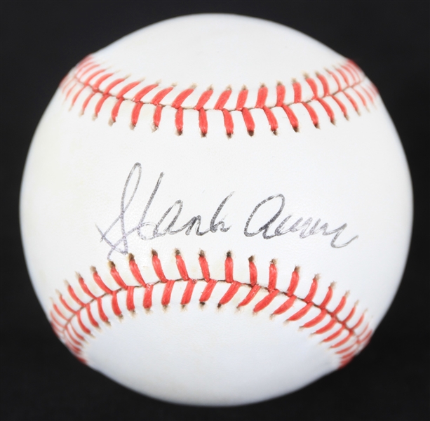 1986-1989 Hank Aaron Milwaukee and Atlanta Braves Autographed A. Bartlett Giamatti ROMLB Baseball (JSA)