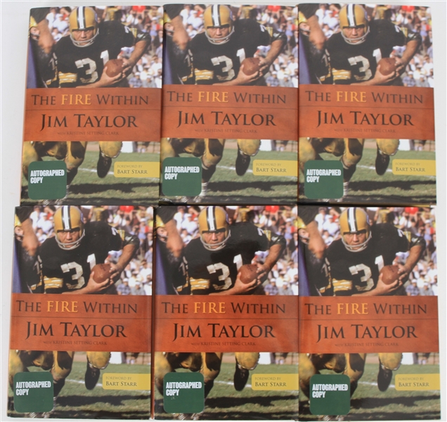 2010 Jim Taylor Green Bay Packers Signed The Fire Within Hardcover Books - Lot of 6 (JSA)
