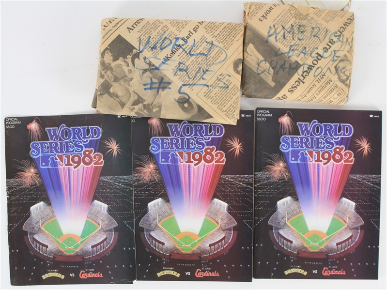 1982 St. Louis Cardinals Milwaukee Brewers World Series Memorabilia - Lot of 4 w/ Field Turf & Unscored Programs 