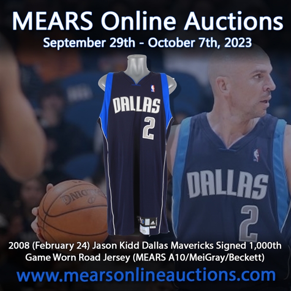 2008 (February 24) Jason Kidd Dallas Mavericks Signed 1,000th Game Worn Road Jersey (MEARS A10/MeiGray/Beckett)