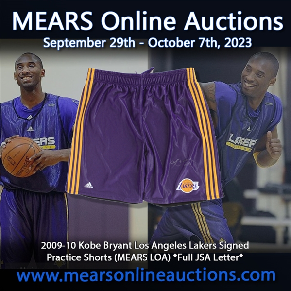 2009-10 Kobe Bryant Los Angeles Lakers Signed Practice Shorts (MEARS LOA) *Full JSA Letter*