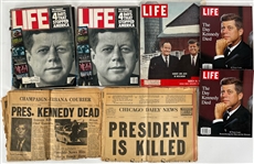 1960-2013 JFK Publications Including Newspaper and Life Magazines (Lot of 7)
