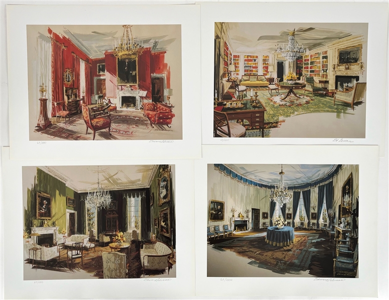 Set of 4 Signed Edward Lehman 16"x20" Watercoler Prints of JFKs Whitehouse 63/1000 (Lot of 4)