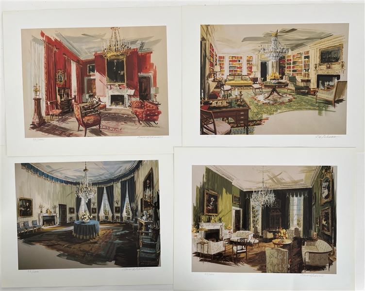 Set of 4 Signed Edward Lehman 16"x20" Watercoler Prints of JFKs Whitehouse 53/1000 (Lot of 4)