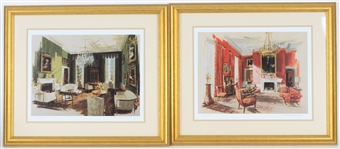 Edward Lehman Signed Framed 16"x20" Watercolor Prints of JFKs Whitehouse (Lot of 3)