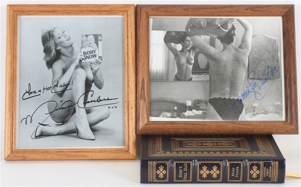 1980s-2000s Jamie Lee Curtis, Marilyn Chambers and Peter Fonda Autographed 8"x10" B&W Photos and Book (Lot of 3)