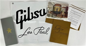 1990s-2000s Les Paul Memorabilia Collection - Lot of 4 w/ Gibson Guitars Banner, Les Paul Experience Press Folders & Signed Hall of Fame Program (JSA)