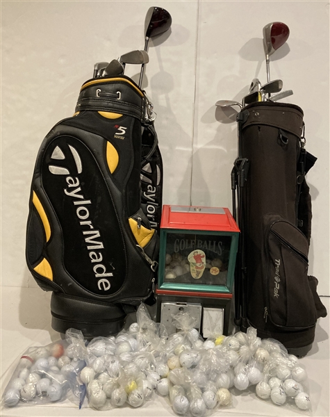 Vintage Golf Ball Dispenser with Golf Clubs and Bags