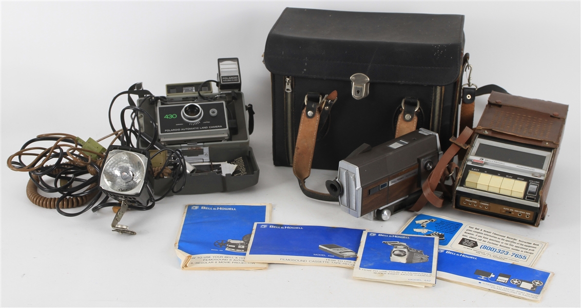 1970s Bell & Howell Model 442 Super 8 Movie Camera w/ Carrying Case, Polaroid 430 Automatic Land Camera, B&H Cassette Tape Recorder & More