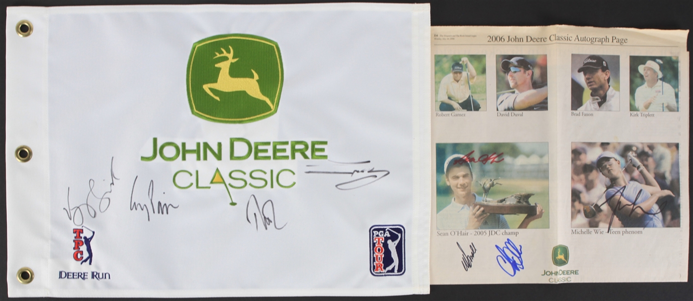 2006 John Deere Classic Multi Signed Flag & Newspaper Page w/ Michelle Wie, Sean OHair, Steve Stricker, John E. Morgan & More (JSA)