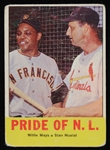1963 Stan Musial St. Louis Cardinals Willie Mays San Francisco Giants Pride of N.L. Topps Trading Card #138