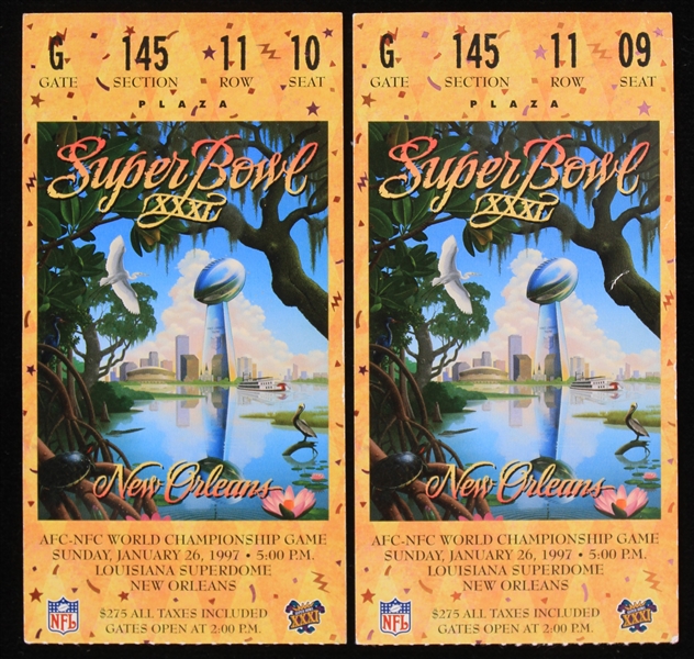 1997 Green Bay Packers New England Patriots Super Bowl XXXI Louisiana Superdome Ticket Stubs - Lot of 2