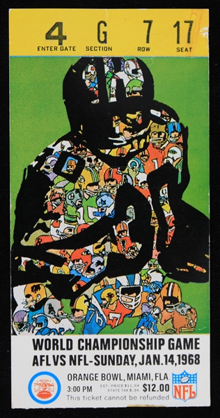 1968 Green Bay Packers Oakland Raiders Super Bowl II Orange Bowl Ticket Stub
