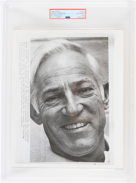 1975 Sparky Anderson Cincinnati Reds 8" x 10" Type III AP Wirephoto (PSA Slabbed)
