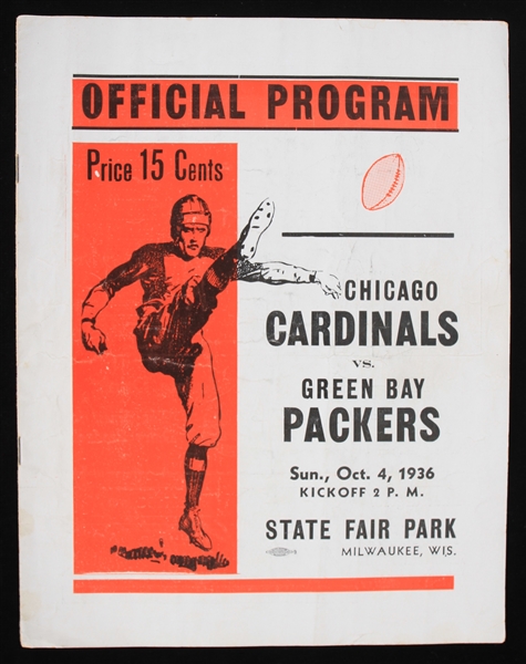 1936 Chicago Cardinals vs Green Bay Packers Official Game Program