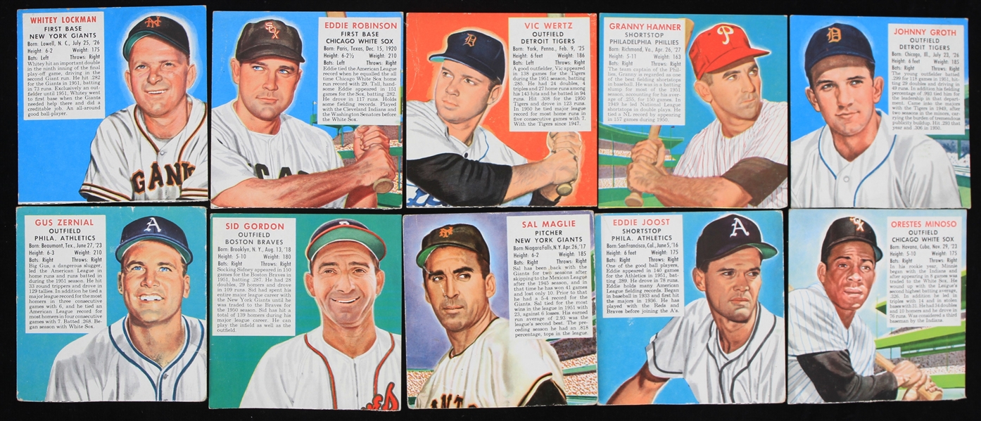 1952 Johnny Groth Vic Wertz Detroit Tigers Sid Gordon Boston Braves and More Red Man Chewing Tobacco 3.5"x4" Trading Cards (Lot of 10)