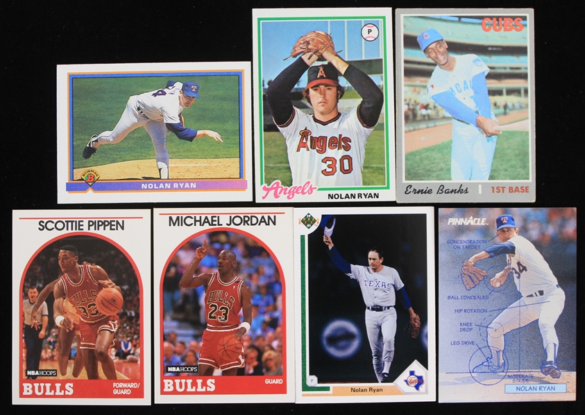 1970-1992 Ernie Banks Chicago Cubs Nolan Ryan Texas Rangers Michael Jordan Chicago Bulls and More Trading Cards (Lot of 7)
