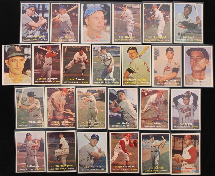 1957 Johnny Groth Kansas City Athletics Jim King Chicago Cubs Ted Kazanski Philadelphia Phillies Dick Williams Baltimore Orioles Ray Crone and More Topps Trading Cards (Lot of 25)