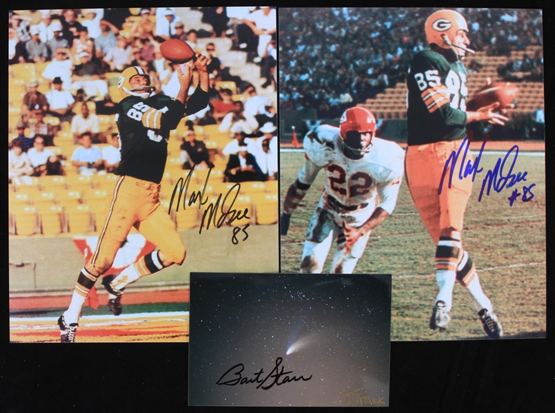 1957-1967 Max Mcgee (d.2007) Bart Starr (d.2019) Green Bay Packers Autographed Color Photos (Lot of 3) (JSA)