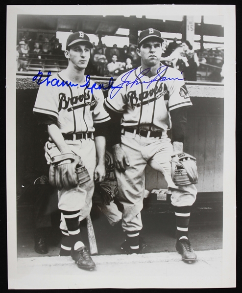 1946-1951 Warren Spahn (d.2003) and Johnny Sain (d.2006) Boston Braves Autographed 8"x10" B&W Photo (JSA)