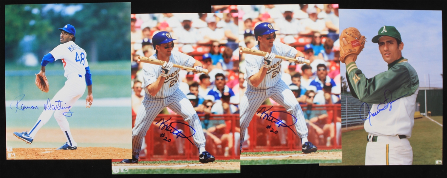 1968-2001 Rollie Fingers Oakland Athletics Ramon Martinez Los Angeles Dodgers and Kevin Seitzer Milwaukee Brewers Autographed 8"x10" Color Photos (JSA)(Lot of 4)