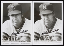 1972-1975 Del Crandall (d.2021) Milwaukee Brewers Autographed 5"x7" B&W Photos (JSA)(Lot of 2)