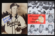 1953-1964 Andy Pafko (d.2013) Milwaukee Braves Autographed 8"x10" B&W Photo and 1964 Milwaukee Braves Yearbook (JSA)(Lot of 2)