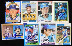 1974-1990 Robin Yount Paul Moliter Rollie Fingers Milwaukee Brewers and More Autographed Baseball Trading Cards (JSA) (Lot of 8)