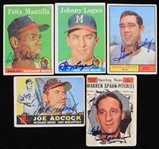 1958-1961 Felix Mantilla Johnny Logan and Warren Spahn Milwaukee Braves and More Autographed Baseball Trading Cards (JSA)(Lot of 5)
