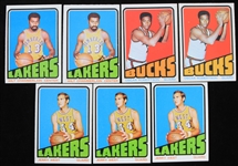 1972-73 Jerry West and Wilt Chamberlin Los Angeles Lakers and Oscar Robertson Milwaukee Bucks Topps Trading Cards (Lot of 7)