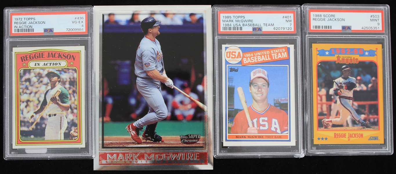 1972-1998 Reggie Jackson Oakland Athletics and Mark McGwire St. Louis Cardinals Trading Cards (PSA Slabbed) (Lot of 4)