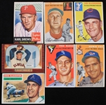 1953-56 Bob Lemon Cleveland Indians Enos Slaughter Kansas City Athletics Ted Kluszewski Cincinnati Reds Topps and Bowman Trading Cards (Lot of 7)
