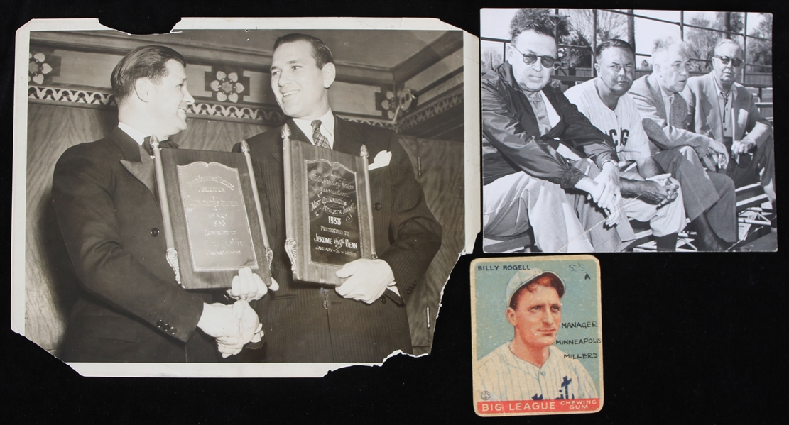 1930s-1950s Billy Rogell Detroit Tigers Goudey Gum Co. Trading Card and Vintage 3"x5" and 5"x7" B&W Photos (Lot of 3)